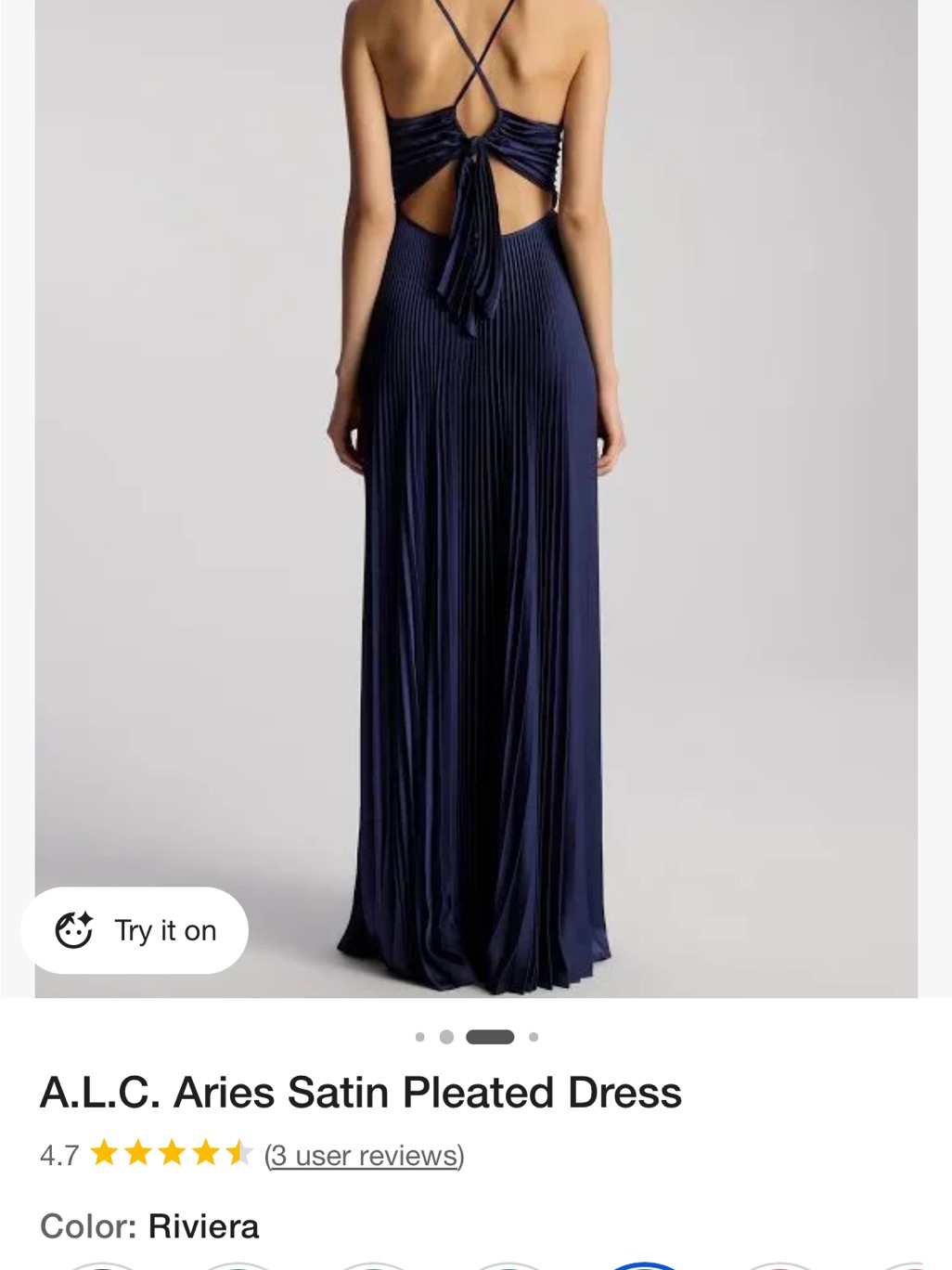 A.L.C. Midnight Blue Pleated Spaghetti Strap Maxi Dress — image 4 of 5